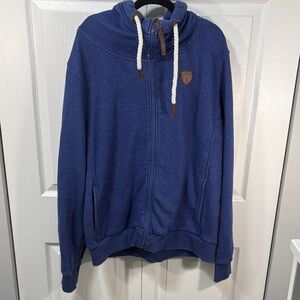 Wanakome Blue Zip Hoodie with Brown Trim